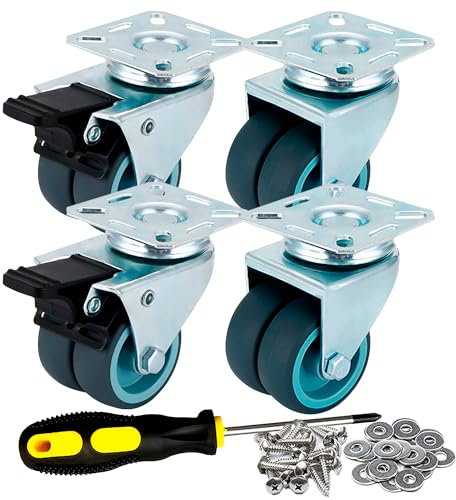 YUCONECT Ruedas para Muebles Pesados con 2 Freno de 50 mm hasta 400kg + Destornillador, Tornillos y Arandelas - Ruedas para Palets con Movilidad Suave y Seguro. ¡Incluye Kit Completo de Montaje!