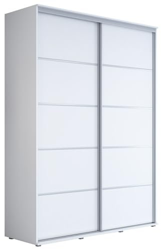 Meble Slupia Kleiderschrank Schiebetüren Maja Plus - 200x242x61 cm - Schrank Schlafzimmer, Vorraum, Garderobe - Geteilte Tür, Kleiderstange, Ohne Spiegel - Holzwerkstoff, Weiß