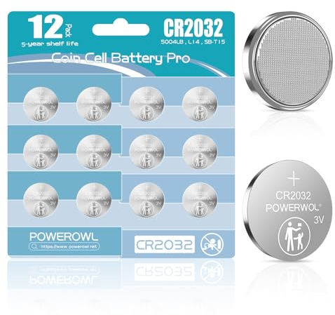 POWEROWL - Batterie CR2032 al litio da 3 V, confezione da 12, imballaggio sicuro per neonati - ad alta capacità per telecomando per veicolo, radio, calcolatrici, giocattoli, bilance, fitness e altro