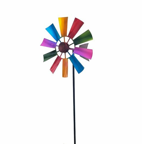 EHOTER 29inch Flower Wind Spinner Stake Rainbow Metal Windmill Garden Decoration Wind Spinner with Garden Stake Outdoor Wind Sculpture for Garden Lawn Decoration (Multicolor)