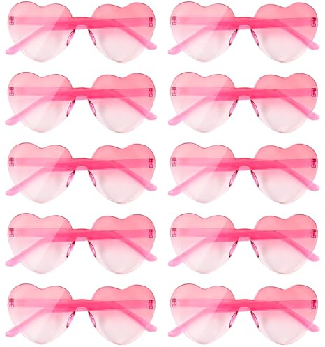 NACHLYNN 10 Paar dunkelviolette Herz-Sonnenbrillen für Damen, randlose herzförmige Sonnenbrillen, Bonbonfarben, Herzbrillen für Kostüme, Cosplay