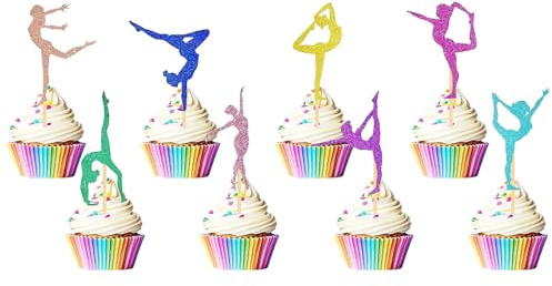 Juego de 32 adornos para cupcakes de gimnasia, bailarina con lentejuelas