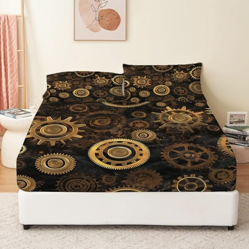 Spannbetttuch 160 x 200 cm Bettlaken Set, Retro-Punk-Ausrüstung Spannbettlaken für Mädchen Kinder Frauen, Dunkelbraun Extra Tiefe Taschen Spannbetttuch Weich Und Atmungsaktiv Maschinenwaschbar