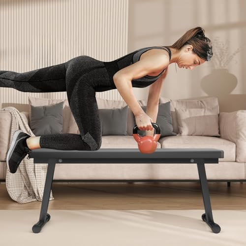 gihusrzx Panca piatta per pesi, panca da allenamento pieghevole per palestra domestica, panca piatta per allenamento completo del corpo, panca regolabile per allenamento della forza, facile da