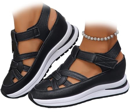 ZPLMIDE Sandalias de cuña de plataforma transpirables para mujer, sandalias de puntera cerrada, sandalias de verano para pescador, zapatos de cuña, Black, 40 EU