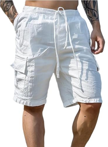 PADOLA Pantalones Cortos Linos Casuales para Hombre Shorts Verano Playa Suave con Bolsillos Pantalones Ligeros Transpirables