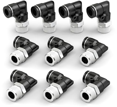 ERGAOBOY 10 pezzi raccordi a innesto rapido con gomito maschio a 90 gradi, tubo con diametro esterno 6 mm x filettatura BSP 1/4, raccordi pneumatici neri, connettori pneumatici a innesto rapido