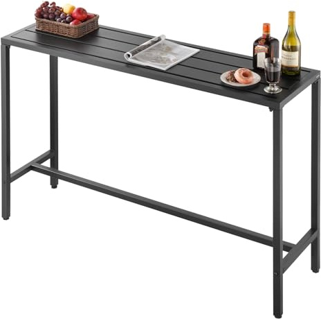 VEVOR Tavolo Alto da Bar per Esterni 140 x 37,5 cm, Tavolino da Pranzo Rettangolare Piano Impermeabile, Struttura in Metallo, Tavolo da Giardino Cortile Terrazza, Bordo Piscina, Soggiorno