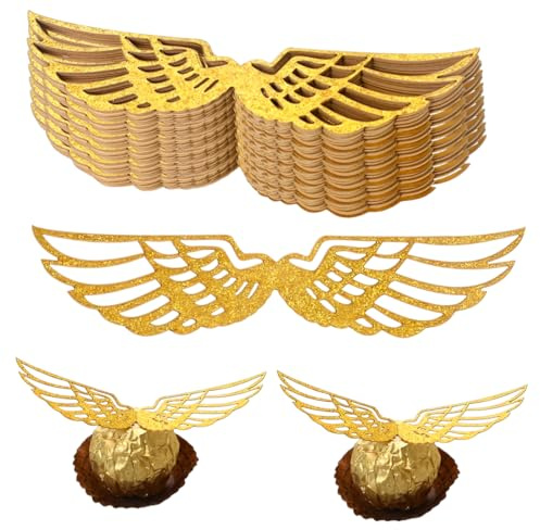 YUZNA 100 piezas Decoración de Cupcakes Dorados, Alas Doradas Cupcake Toppers Decoración, para Decoraciones de Cumpleaños Fiestas, Adornos de Chocolate con Alas de Snitch Doradas Decoración