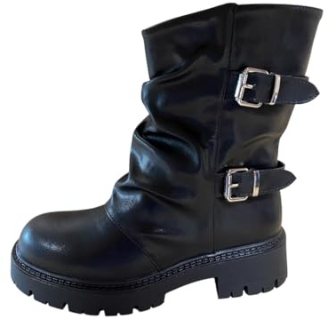 Pogolino Bottines de motard pour femme avec boucles légèrement doublées 573, Noir (573), 40 EU
