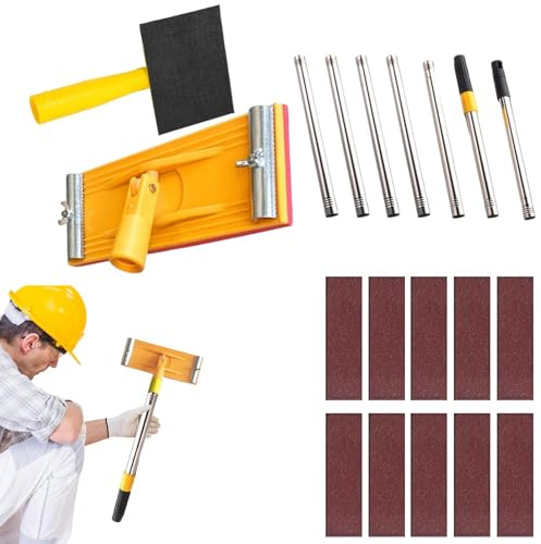 Bsbkoj Ponceuse À Manche Pour De Plâtre - Manuelle Rotative Avec Tige Extensible,Outil De Ponceuse À Manche Pour Peinture Murale,Pour Rénovation Polissage Chantier Débutants Professionnels Sol Plafond