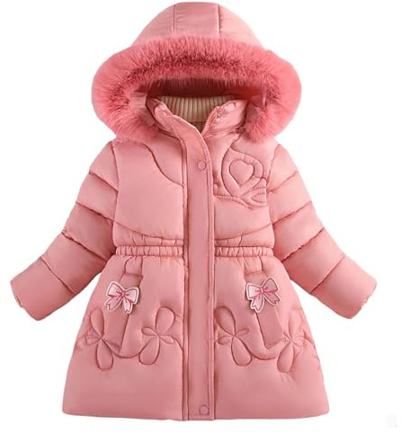 Generisch Abrigos de invierno para niñas Chaqueta pesada con capucha para niños Fleece Nieve Outwear, Rosa., 4-5 años