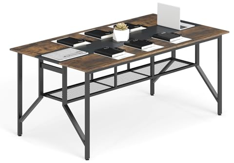 GIANTEX Table de Conférence, Grande Table de Réunion Rectangulaire pour 6 à 8 Personnes, avec Passe-Câbles et Étagère de Rangement, Poste de Travail pour Salle de Réunion, Bureau, 180 x 96 x 76 cm