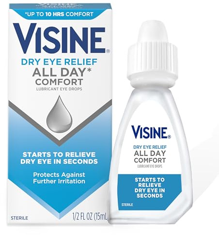 Visine Dry Eye Relief All Day Comfort Lubricant Eye Drops for Up to 10 Hours of Comfort, Dry Eye Drops with Polyethylene Glycol, 0.5 fl. oz