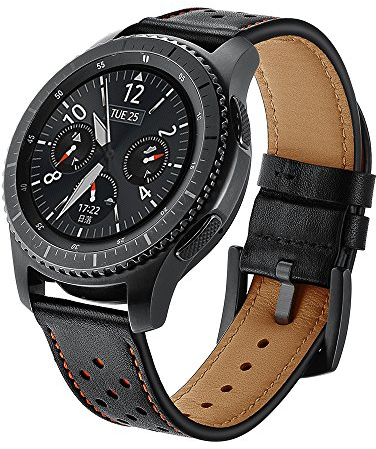 SUNDAREE Cinturino Compatibile con Samsung Galaxy Watch 46MM/3 45MM/S3 Frontier/Garmin Venu 3/Honor MagicWatch 2 46MM/GTR 4/Ticwatch Pro 3 Ultra,22MM Nero Uomo Pelle Orologio Ricambio Band
