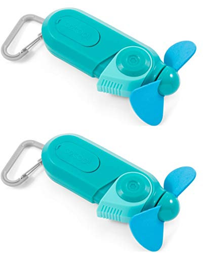 O2COOL Keychain Sport Misting Fan - Pocket Size Battery Powered Portable Fan With Carabiner Clip Small Fan with Mister Handheld Fan Vacation Essentials Hand Fan 2 Pack (Teal)