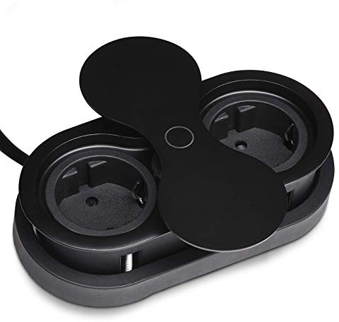 SOTECH Presa da incasso (2 x presa Schuko) nera incl. spina con coperchio rotante ad apertura rapida Elemento di presa per piani di lavoro e scrivanie
