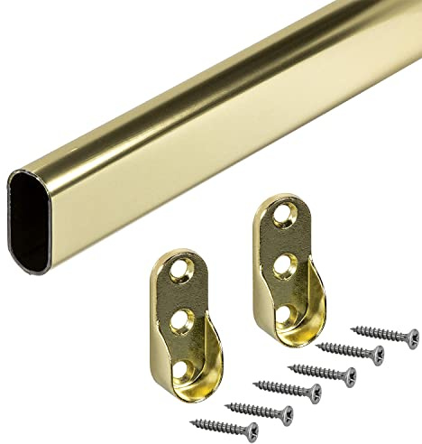 Gedotec Asta ovale per armadio, 500 mm, 1 pezzo con 2 fissaggi per asta, asta appendiabiti in ottone, tubo in metallo per armadio