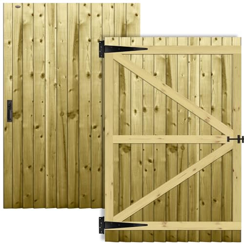 Premier Garden Supplies Garden Gate Height: 6ft (180cm High) Feather Edge Fully Framed Flat Top Pedestrian Pathway Garden Footpath Gate [Width 120cm] with SUFFOLK LATCH HINGE PACK