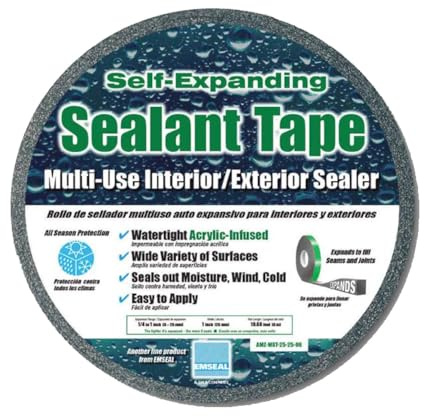 EMSEAL MST Multi-use Foam Sealant Tape, Aluminum Gray, 1/4-in. Thick (expands to 1 in.) x 1-in. Wide, 6-Meter Reel - Moisture, Dirt, & Air Barrier for Metal Buildings & Joints