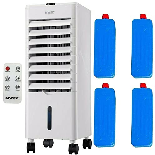Mylek Portable Air Cooler 4L - 6 Operational Modes, 3 Fan & 3 Wind Speeds, LED Display, Remote Control, Powerful Evaporative Humidifier Air Purifier, 4 Ice Packs, Timer & Automatic Oscillation
