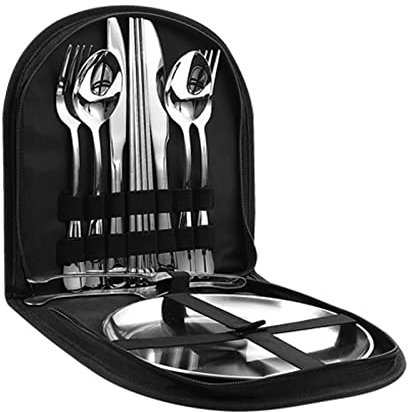 HACLEN Camping Besteckset, Camping Geschirr Set 2 Personen, Camping Cutlery Set, Outdoor Geschirr, Camping Geschirr Edelstahl, Für Reisen Camping Picknick Home Schule,Silber