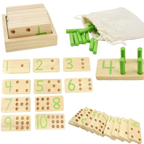 Coriver Montessori Spielzeug ab 3 Jahre, Holzspielzeug Zahlen Lernen, Motorikspielzeug Mathe Spielzeug Steckspiel Kinderspielzeug mit Aufbewahrungstasche, Geschenk für 3+ Jahre Junge Mädchen