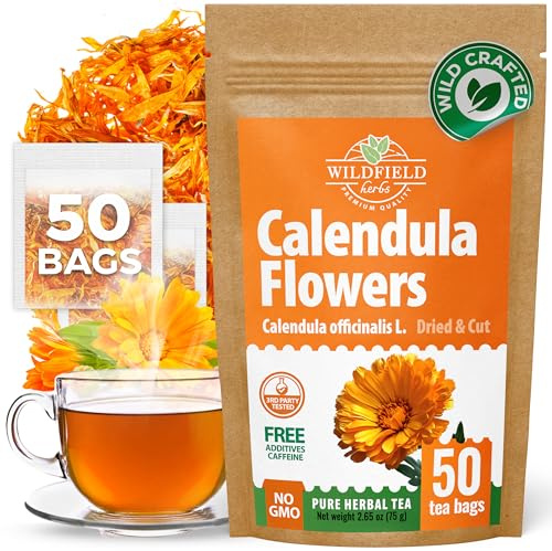 50 Bags Calendula Tea Dried Flowers Herbal Tea (Calendula Officinalis) - 50 Count 1.5 g Flower Herb