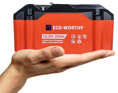 ECO-WORTHY LiFePO4 Batería de Litio Recargable de 12 V 20 Ah con más de 3000 ciclos Profundos y protección BMS para Motor de trolling, Silla de Ruedas, Camping