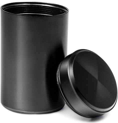 Bocal de Rangement en Aluminium, Récipient Anti-Odeurs, Petit Bocal Portable en Métal Scellé Sous Vide pour Café et Thé, Sucre, Céréales, Collations, Café, ø55 X 92 mm, Rond (Noir, 140 ml)