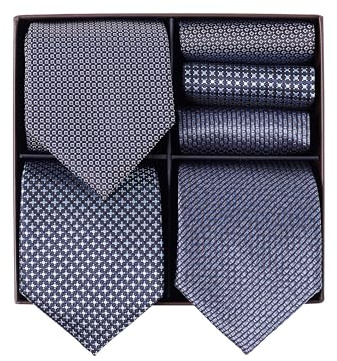 BRERA 67 Set 3 Krawatten für Herren und 3 Taschentücher | Geschenk Box für Männer mit Krawatte und Stofftaschentücher | Geschenkbox Hochzeit | Classische Krawatte und Einstecktuch