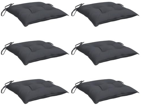 vidaXL Lot de 6 Coussins de Chaise, Galette de Siège avec Jeux de Cordes, Coussin d'Extérieur Imperméable, Anthracite 50x50x7 cm Tissu Oxford