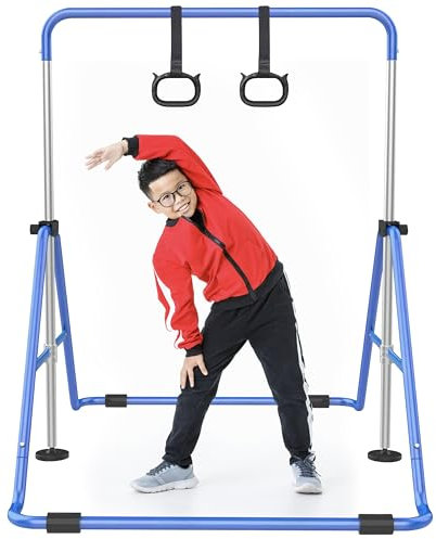 Crystal Stone Barra de gimnasia para niños de diferentes edades, barra de gimnasia plegable y ajustable para niñas, barra horizontal (azul) para el hogar de menos de 100 dólares