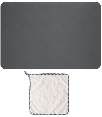 ZBHDEYG 1 tapis de séchage de vaisselle, 1 chiffon en fibre, gris foncé, caoutchouc