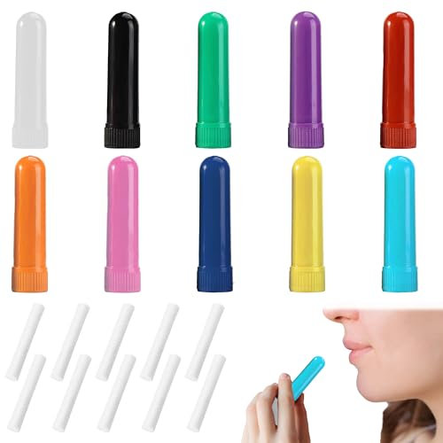 10 Stück Riechstifte für ätherische öle,Inhalierstift mit Docht,Riechstäbchen,Riechstifte Einfarbig,Riechstifte für Nase,Nachfüllbarer Inhalator Stick,Jederzeit zum Mitnehmen Geeignet(10 Farben)