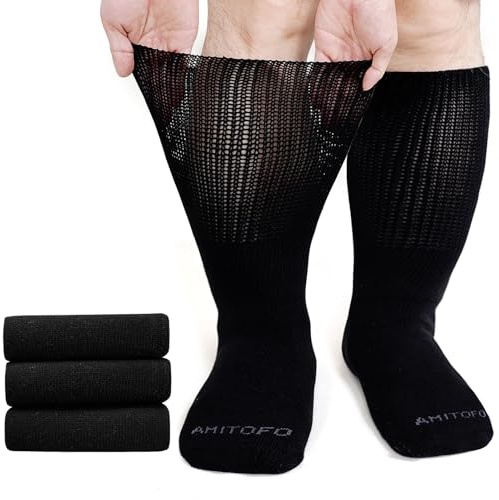 LOFIR Calze Diabetiche Uomo in Cotone: Calzini Senza Elastico e Senza Cuciture Donna Calze Extra Larghe Diabetiche per Caviglie e Piedi Gonfi 3 Paia Nero 39-46