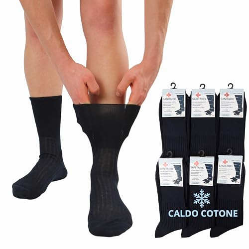 LEON D'ORO Calze Sanitarie Uomo Caldo Cotone Calzini Corti per Diabetici 6 paia Made in Italy (IT, Numero, 43, 44, Regular, Regular, BLU 6 paia)