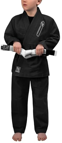 Hayabusa Essential Jiu Jitsu Gi Kids, Pearl Weave, Includes BJJ White Belt, IBJJF Compliant, Lightweight and Durable - Black, Y4