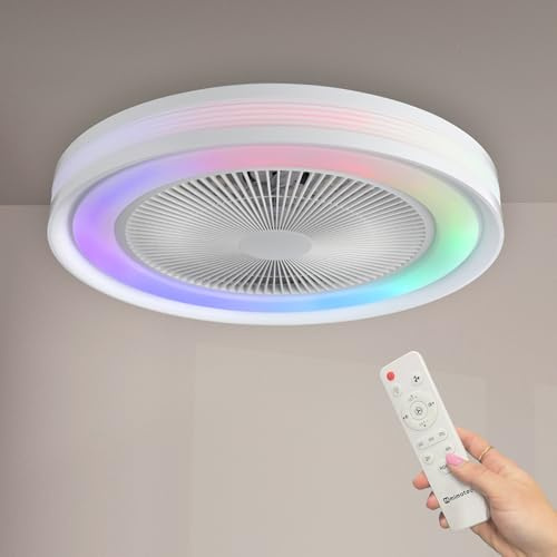 M mimotec - Färg LED-takfläkt, dimbar ljustemperatur, färgskiftande ljus, fjärrkontrollerad, sommar- och vinteranvändning, lämplig för sovrum, LM8830