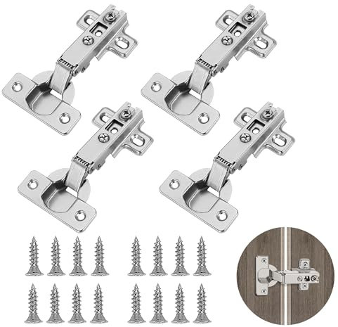 4 PCS Soft Close Cabinet Hinge, Full Overlay Kitchen Door Cupboard Concealed Hinges with 16 Screws Embedded Furniture Hinges for Bathroom Bedroom Dining Room