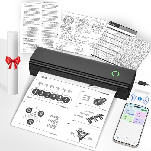 Portable Printers Wireless for Travel, Bluetooth Thermal Printer Supports 8.5 x 11 US Letter & A4 Size, Inkless Mobile Printer Work with Android iPhone Laptop for Home Office School, Black