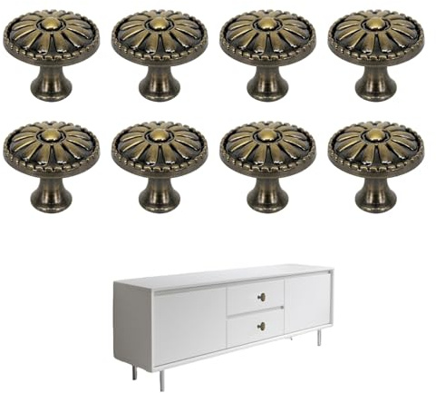 Qwrqwr Vintage möbelknoppar brons gul med blommönster, uppsättning med 6 lådknappar med skruvar för byrå, garderob, låda och dörr, retrodesign (bronsgul)