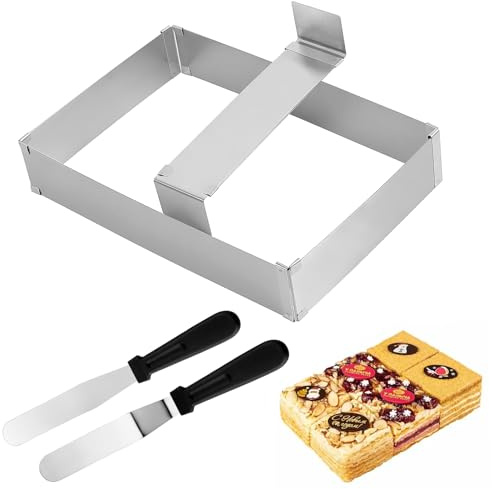 SERYUUT Telaio da forno rettangolare regolabile, stampo rettangolare per torte in acciaio inox per cottura e decorazione, cornice regolabile per torte e pizza