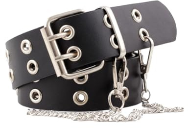 QUXVUIS Cinturón unisex con remaches de cuero de doble orificio, cinturón cuero moderno y elegante, vaquero fácil y cómodo usar, Cadena+negra