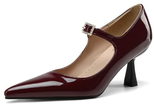 MiaZane Pumps de Punta Afilada Tacón de Aguja de Piel Charol Clásicos Tacones de Vestir Court Zapatos para Trabajo de Oficina y Fiesta Nocturna Elegantes Slip On Calzado Formal,Burgundy,37 EU