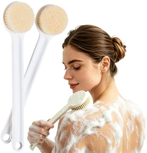 2Pcs Back Shower Brush Long Handle,Soft Exfoliating Back Scrubber 29CM Anti-Slip Long Handled Body Brush Use in Shower for Men and Women(White)