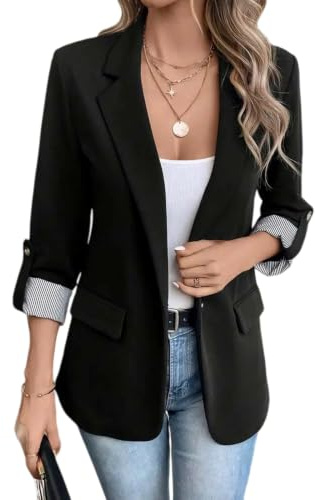 Blazer Femme Revers Manches 3/4 Veste Business Casual Ouverte