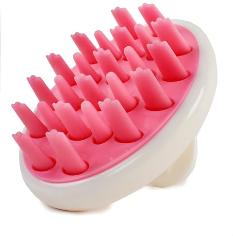 Zyllion Hair Shampoo Brush and Scalp Massager Care for Dandruff Removal, Scrubber, Hair Growth and Exfoliator with Flat and Pointed Soft Silicone Bristles for Women and Men - Pink (ZMA-12-PK)