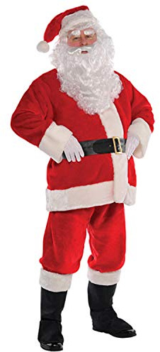 amscan Mens Deluxe Regal Plush Santa Claus Costume Father Christmas Suit Fancy Dress (Chest: 38 - 40), Red