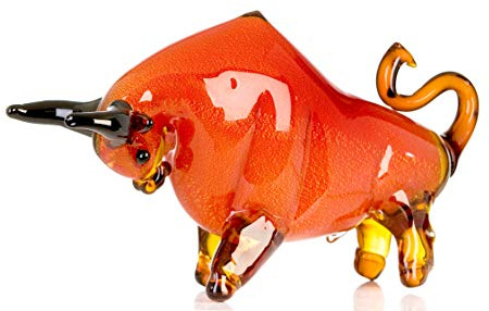 Casablanca – skulptur tjur – av glas i röd orange brun svart H 28 cm